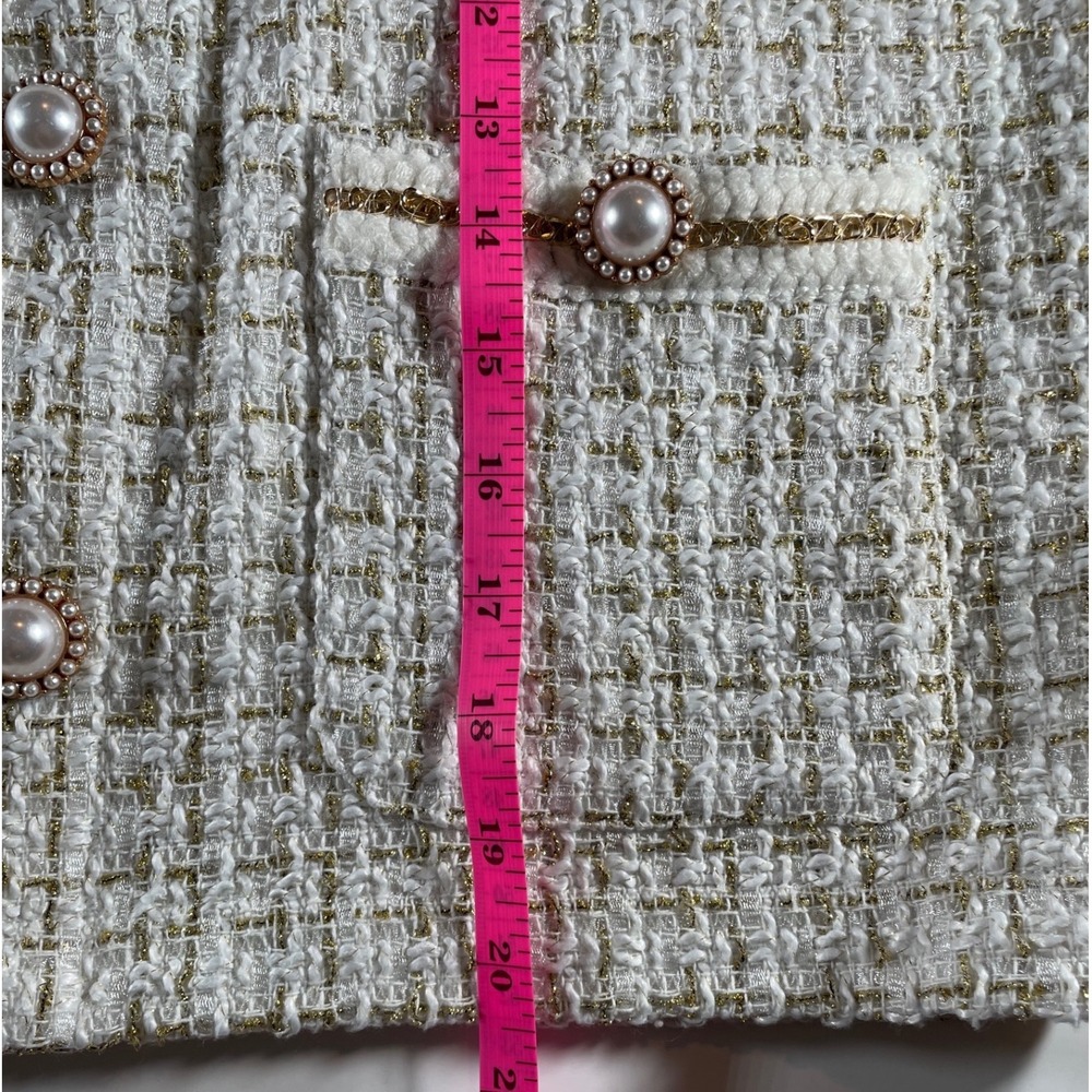 Simply Southern Tweed Jacket Pearls Gold Chain Women's M Preppy Statement Jacket - Picture 7 of 8
